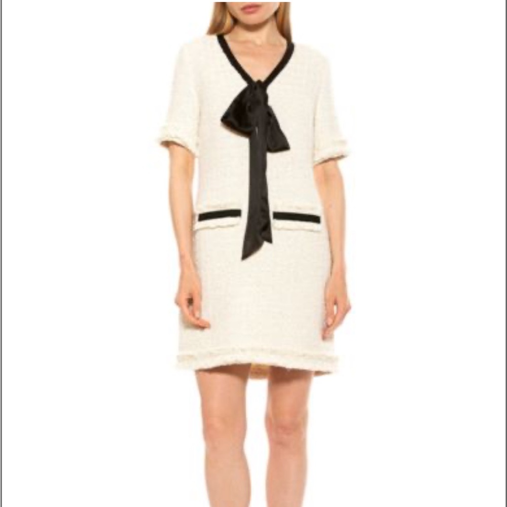Alexia Admor Tie Neck Tweed Dress